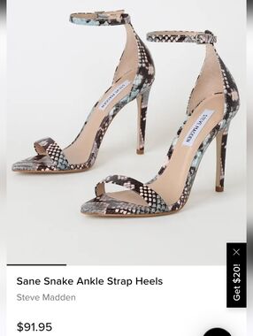 Steve Madden High Heel Shoe 7.5 Tan Snake Print Leather Sandals Strappy Stiletto